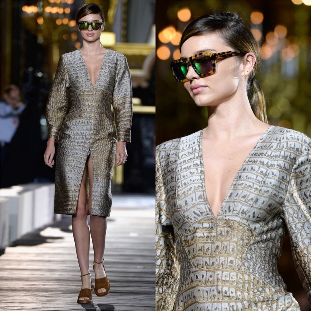 Stella McCartney Runway Crocodile Jacquard V-Neck Open Back Slit Dress Size 2